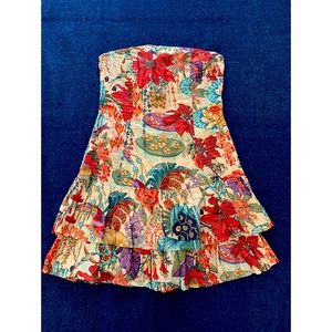 French Connection Denim- Funky-Boho Chic strapless mini dress with ruffles